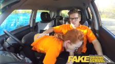 Fake Driving School Nerdy ginger teen fucked to creampie orgasm